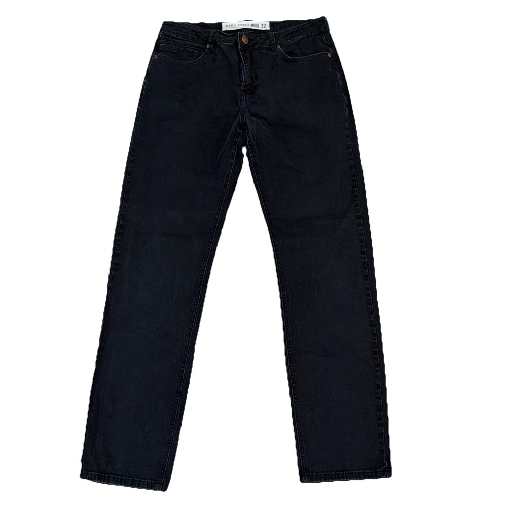 Barbell Apparel Straight Fit Jeans Mens 32x31 Black Dark Wash Stretch USA
